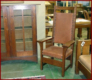 Rare Uncatalogued Gustav Stickley Tall Arm Chair.